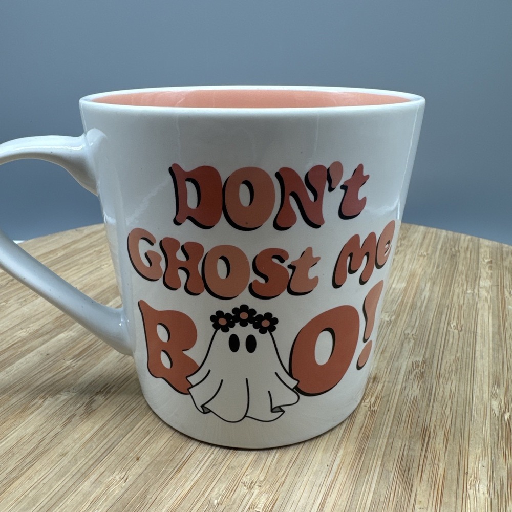 Don't Ghost Me Boo! Large Coffee Mug Halloween Pink White Cute Ghost